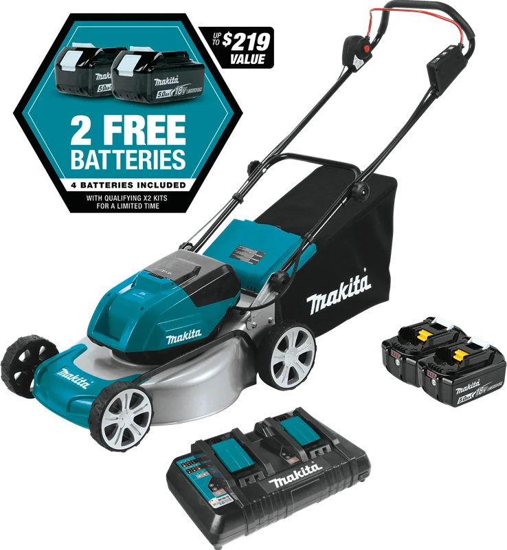 36V (18V X2) LXT? Brushless 18" Lawn Mower Kit with 4 Batteries (5.0Ah), Commercial-grade steel deck, XML03PT1