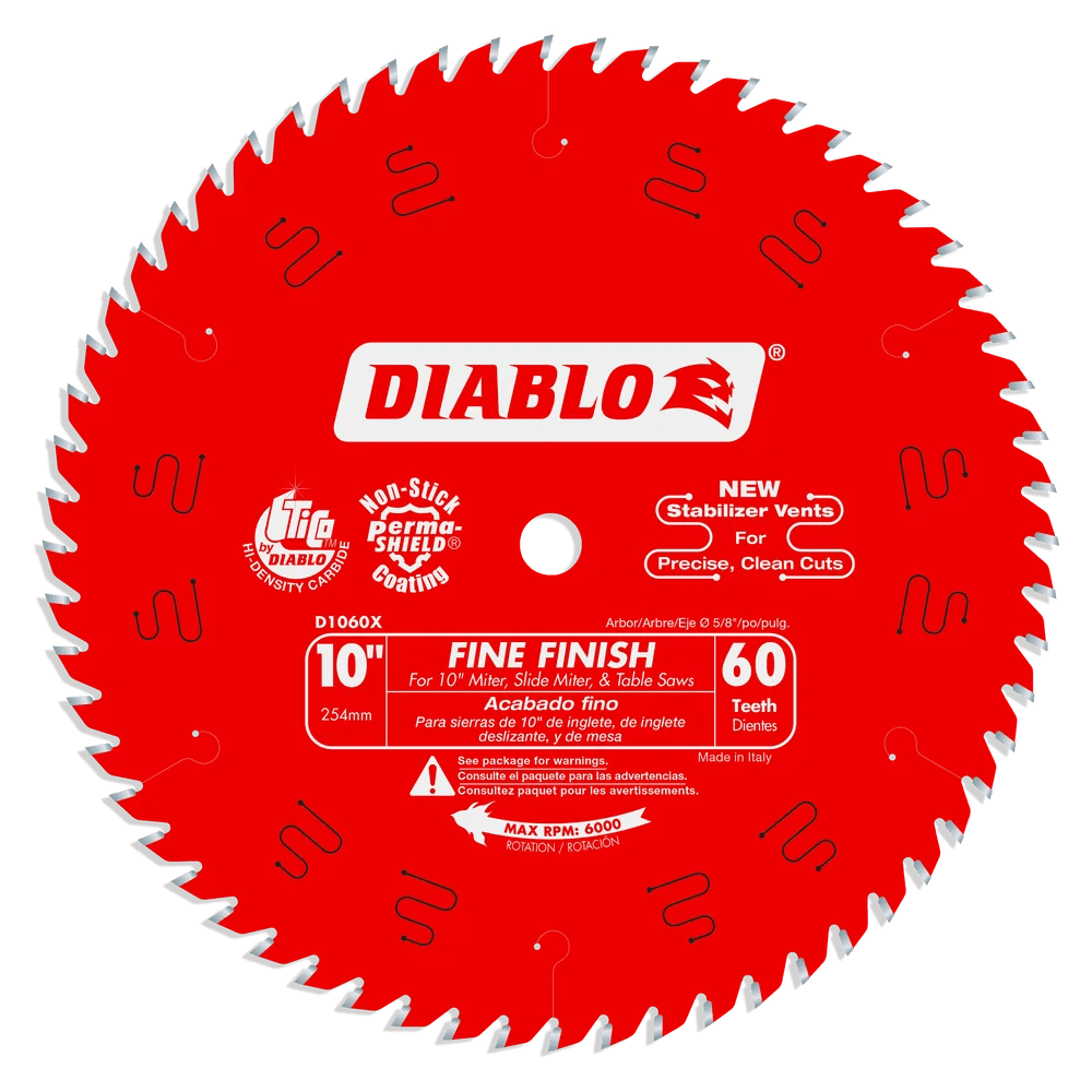 10 in. x 60 Tooth Fine Finish Saw Blade - 6 per Order