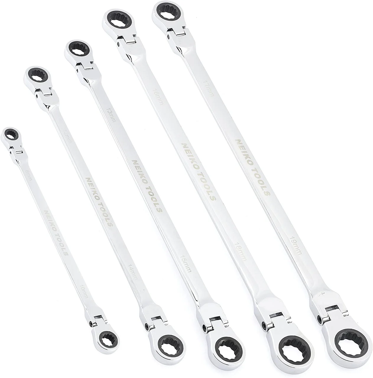 Flex-Head Double Box End Ratcheting Wrenches, Chrome Vanadium Steel | Extra Long