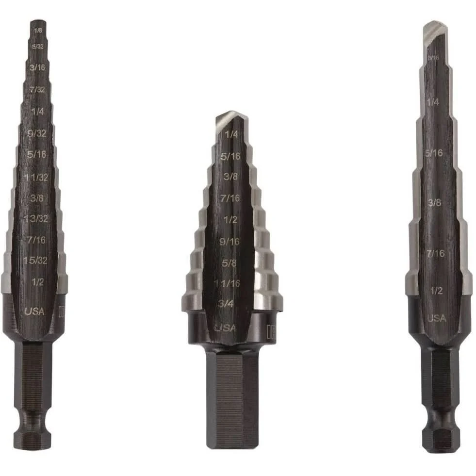 Irwin 10502ZR Unibit High-Speed Steel Fractional Self-Starting Step Drill Bits 3 Piece Set