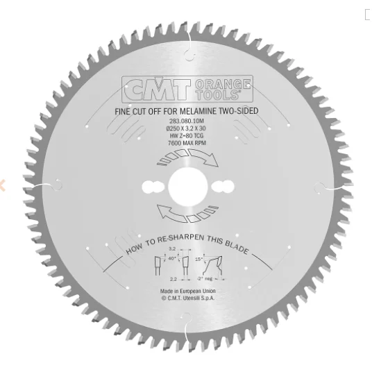 CMT 283.064.09M,8'' + 21/32'',Industrial Fine Cut-Off Circular Saw Blades For Two-Sided Melamine