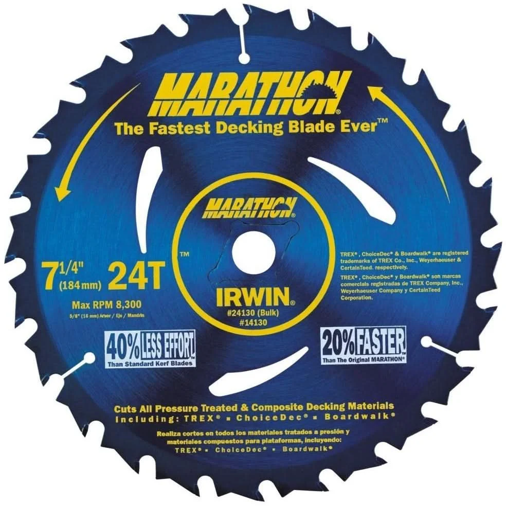 Irwin 14130 Marathon Portable Corded Deck Saw Blade 7-1/4-in. 24-Tooth ATB