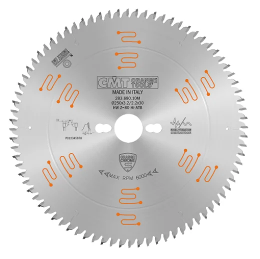 CMT 283.680.10,10'',Industrial Low Noise & Chrome Coated Cut-off Circular Saw Blades for Two-Sided Melamine