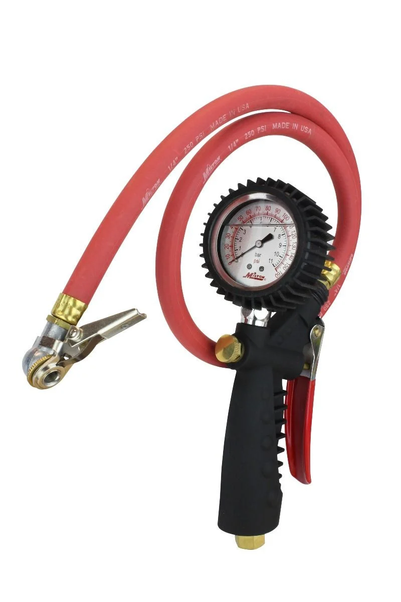 Milton? Pro Analog Tire Inflator/Pressure Pistol Grip Gauge, Ball Foot Air Chuck w/Clip, 36" Hose, 160PSI