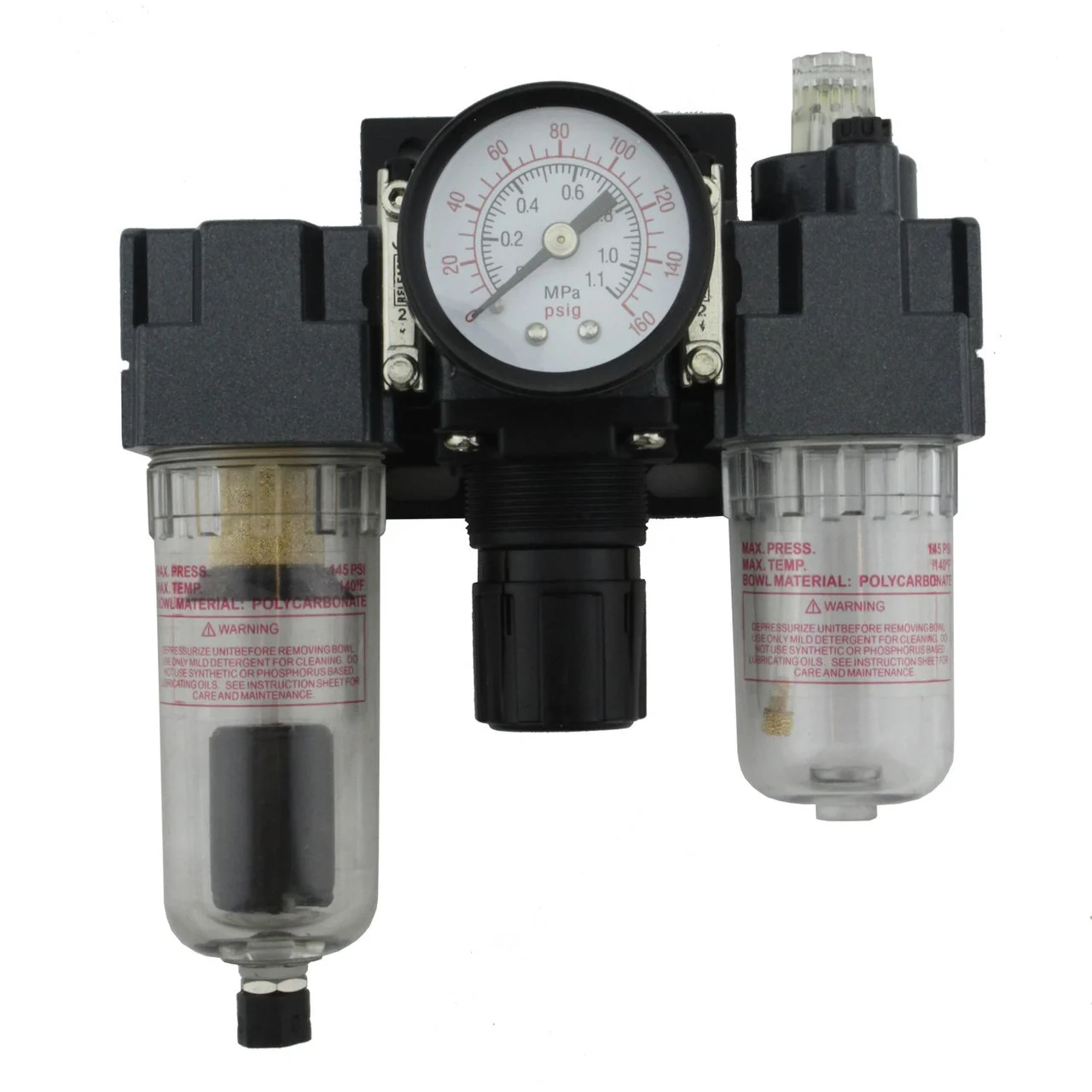 Milton? FRL Mini Air Filter, Regulator, and Lubricator System, 1/4" NPT, Polycarbonate Bowl, Automatic Float (EX25FRL40A-02P)
