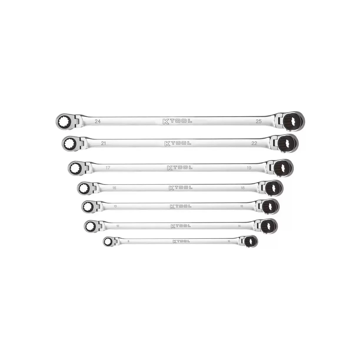 K Tool International 7 Pc. Metric Double Box Univ Spline 90 Tooth Rev Ratchet Se