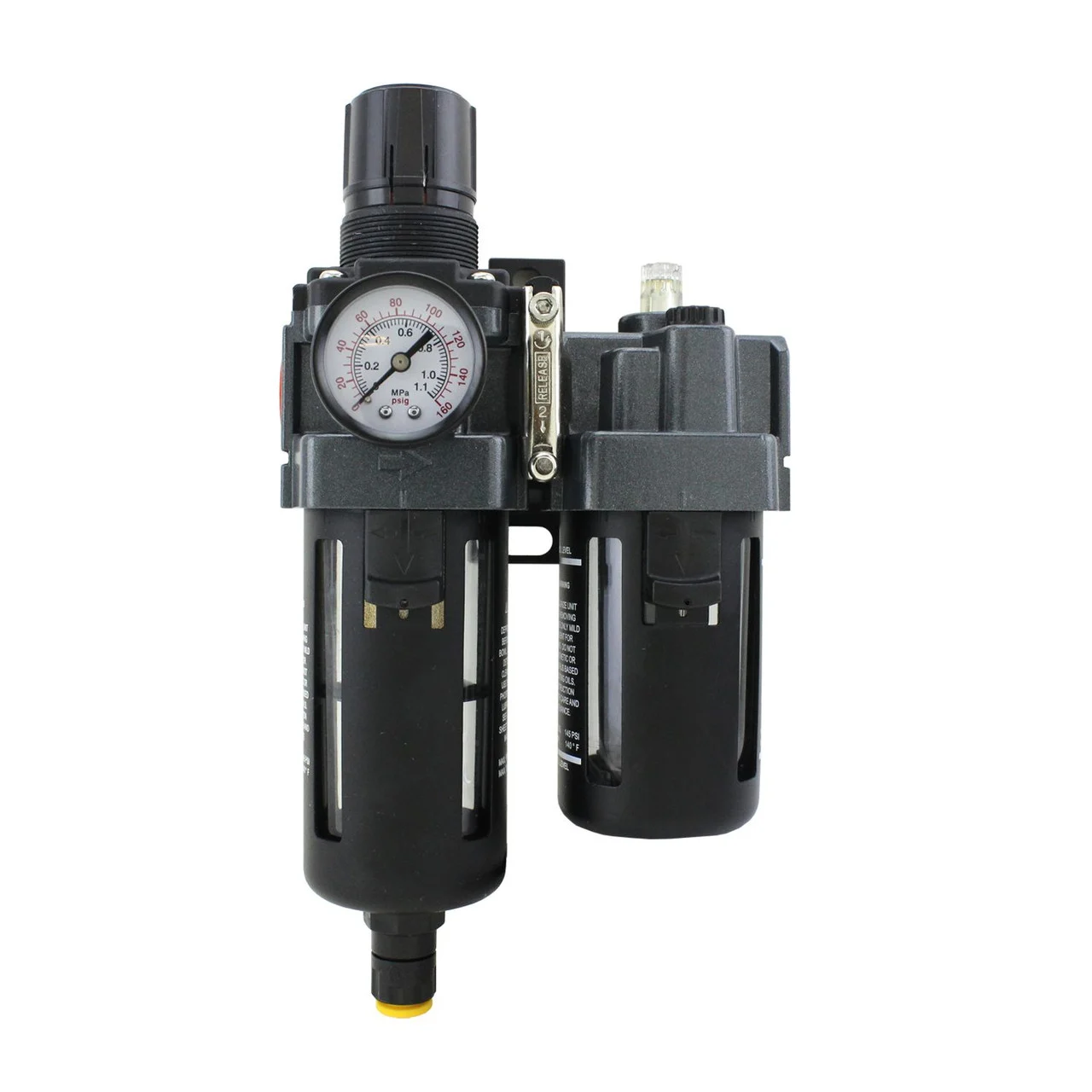 Milton? EXELAIR? FRL Piggyback Air Filter & Regulator w/Lubricator, 3/8" NPT, Polycarbonate Bowl, Automatic Float