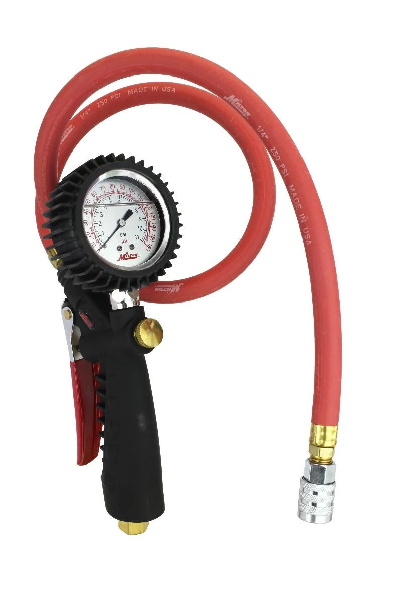 Milton? Pro Analog Tire Inflator/Pressure Pistol Grip Gauge, Kwik Grip Safety Chuck, 36" Hose -160PSI