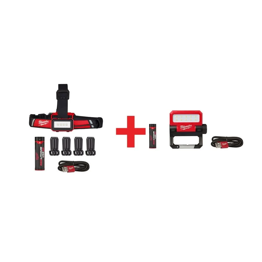 Milwaukee USB Rechargeable Low-Profile Headlamp with USB Rechargeable ROVER Pivoting Flashlight