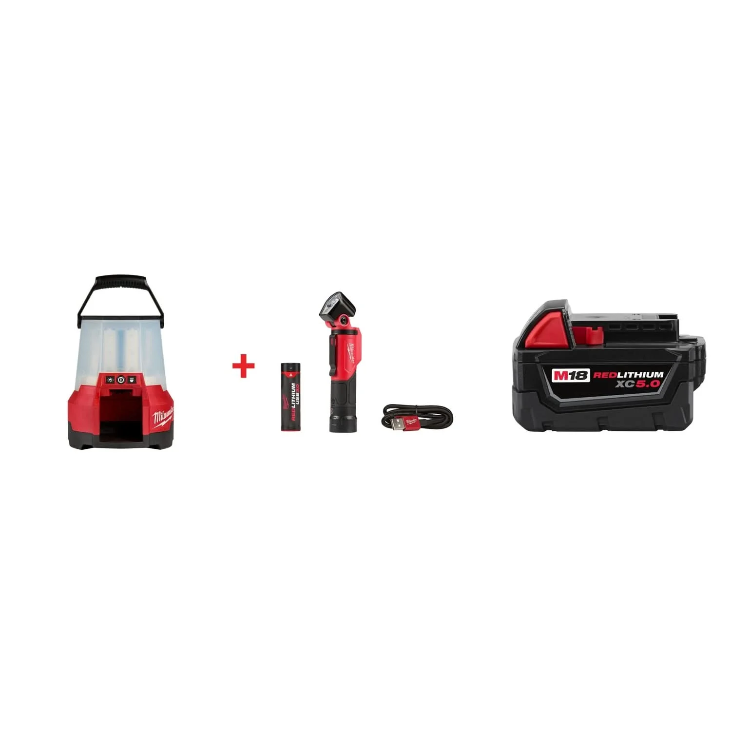 Milwaukee M18 RADIUS LED Site Light & Pivoting USB Flashlight Set with M18 REDLITHIUM XC 5.0Ah Battery