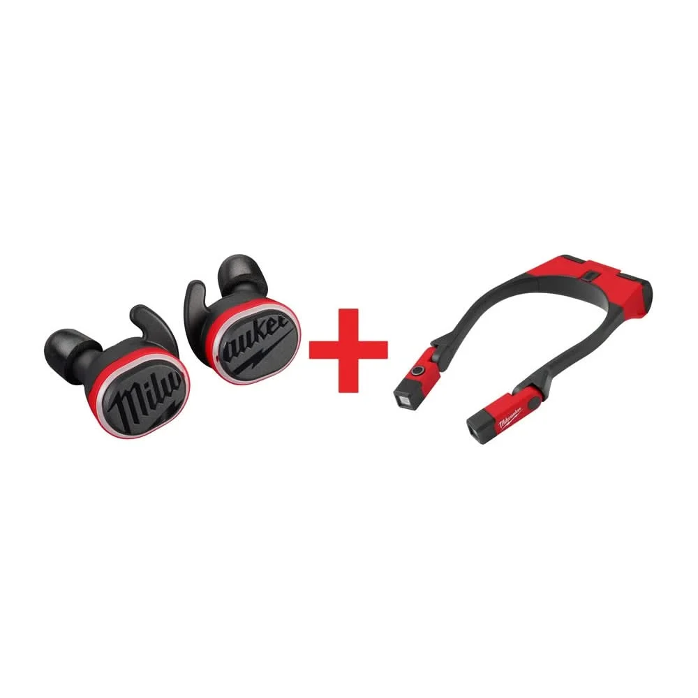Milwaukee REDLITHIUM USB Bluetooth Jobsite Ear Buds with REDLITHIUM USB 400-Lumen Neck Light