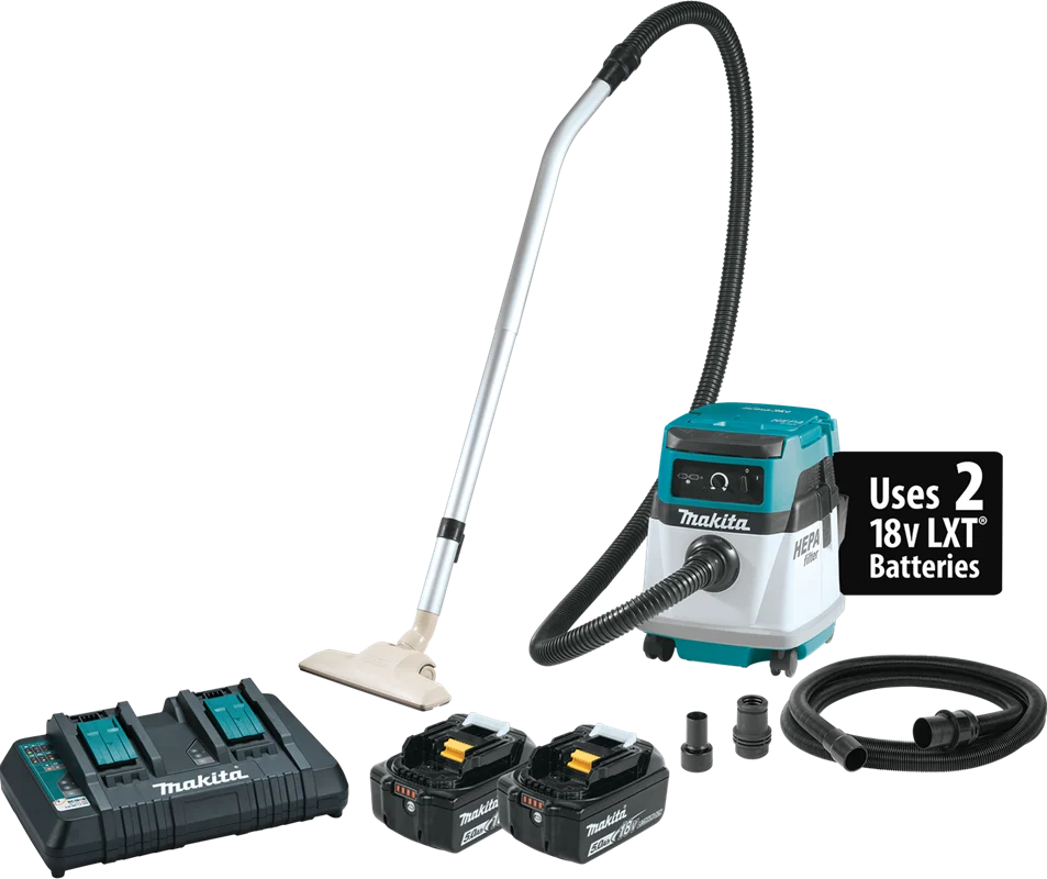 36V (18V X2) LXT?/Corded 4 Gallon HEPA Filter Dry Dust Extractor/Vacuum Kit (5.0Ah), Anti-static hose, XCV13PT