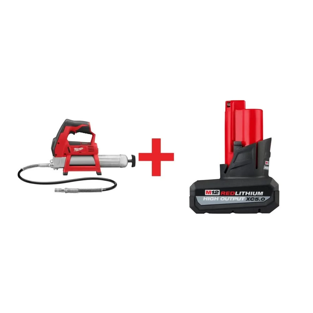 Milwaukee M12 Grease Gun with XC 5.0Ah Battery Pack