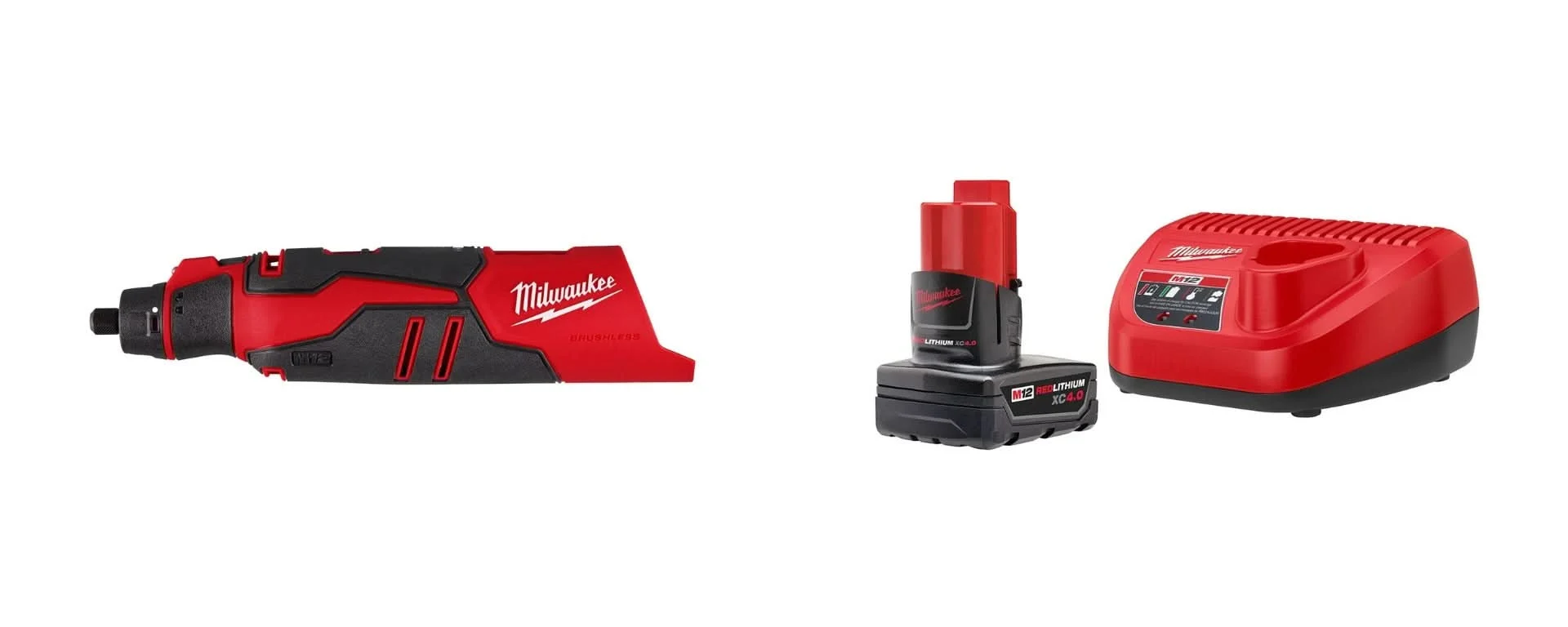 Milwaukee M12 Brushless Rotary Tool with XC 4.0Ah Battery and Charger Starter Kit