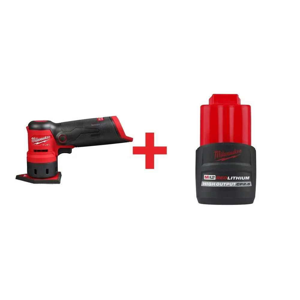 Milwaukee M12 FUEL Orbital Detail Sander with M12 REDLITHIUM HIGH OUTPUT CP 2.5Ah Battery Pack