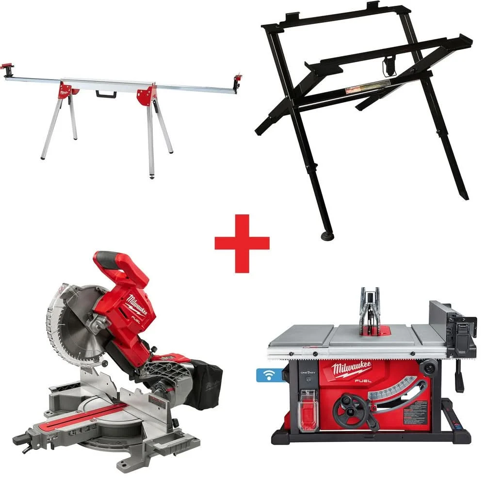 M18 FUEL ONE-KEY 18-Volt Lithium-Ion Brushless Cordless 8-1/4 in. Table Saw with Stand and 10 in. Miter Saw with Stand