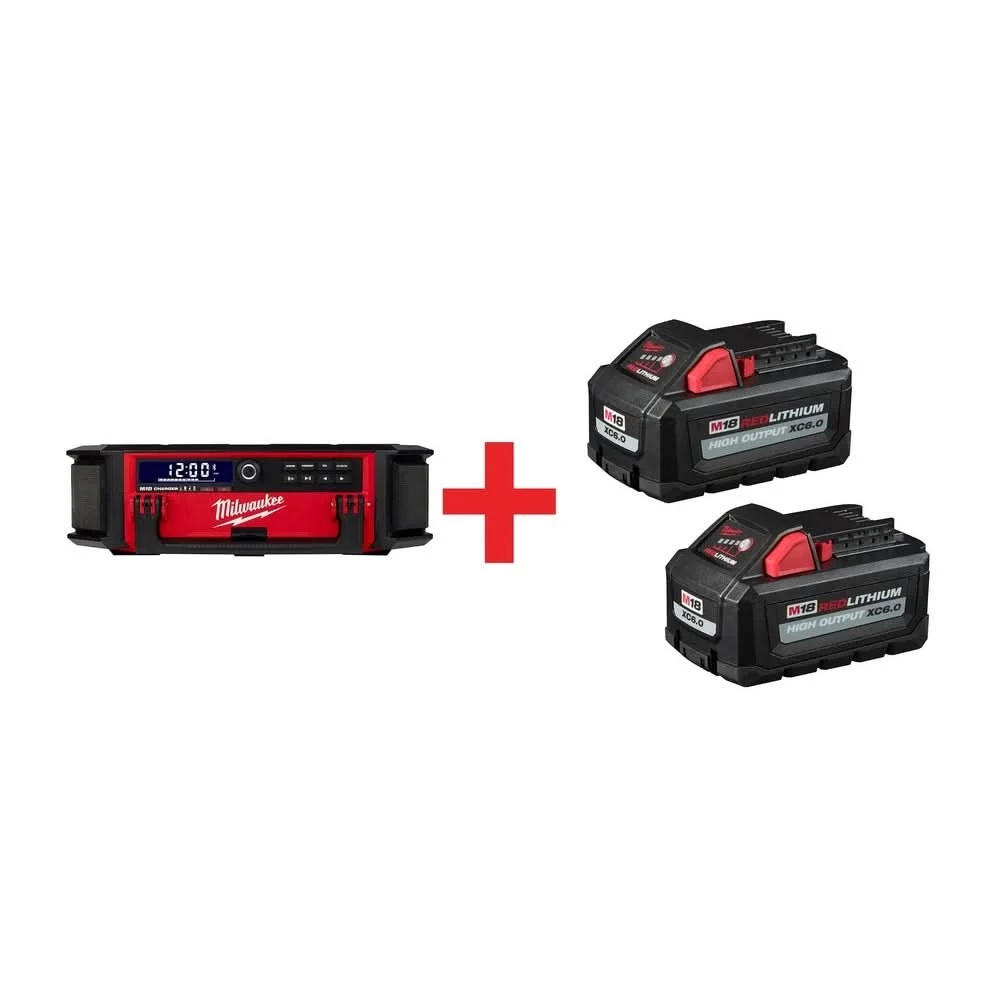 Milwaukee M18 PACKOUT 10-Speaker Bluetooth Jobsite Radio + Charger with 6.0Ah Battery 2-Pack
