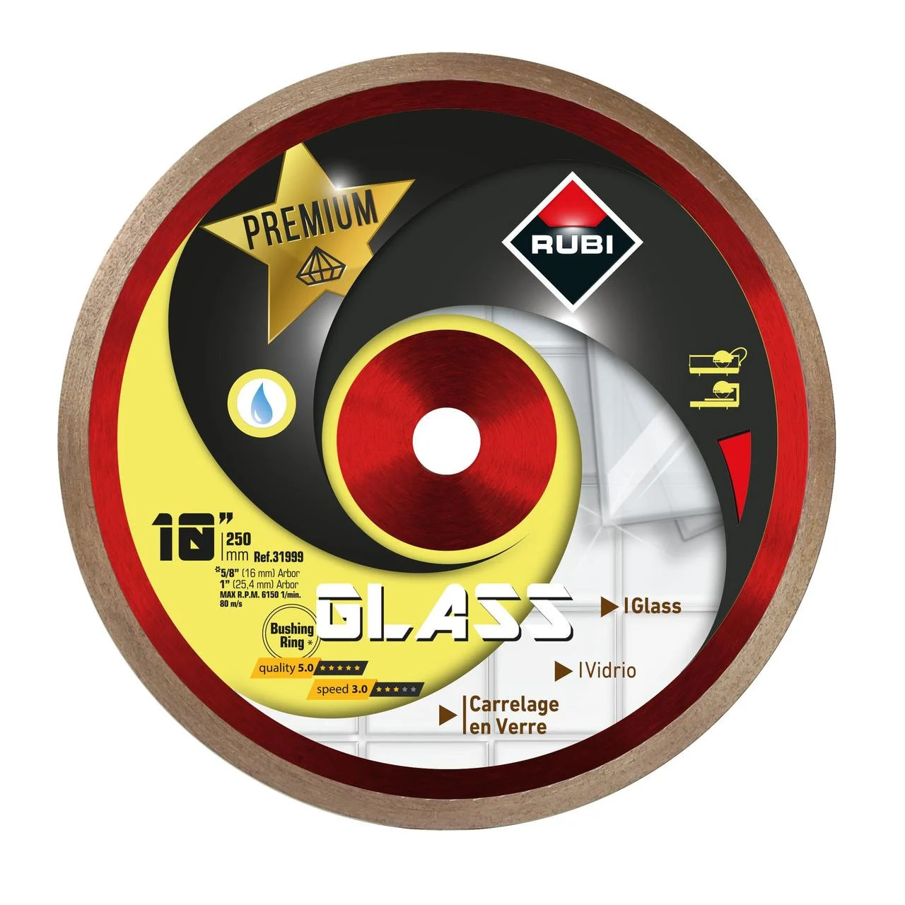 Rubi Diamond Blades BLADE GLASS 10" PREMIUM (1"&5/8" ARBOR) (Continuos)
