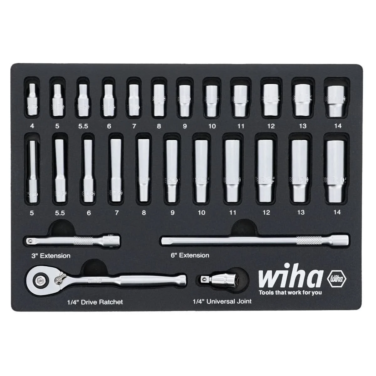 Wiha 33395 27-Piece 1/4" Drive Metric Professional Socket Set