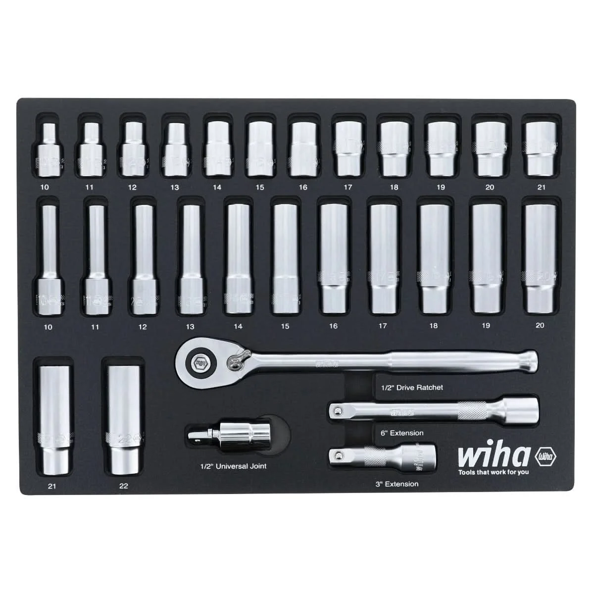 Wiha 33895 29-Piece 1/2" Drive Metric Professional Standard & Deep Socket Set