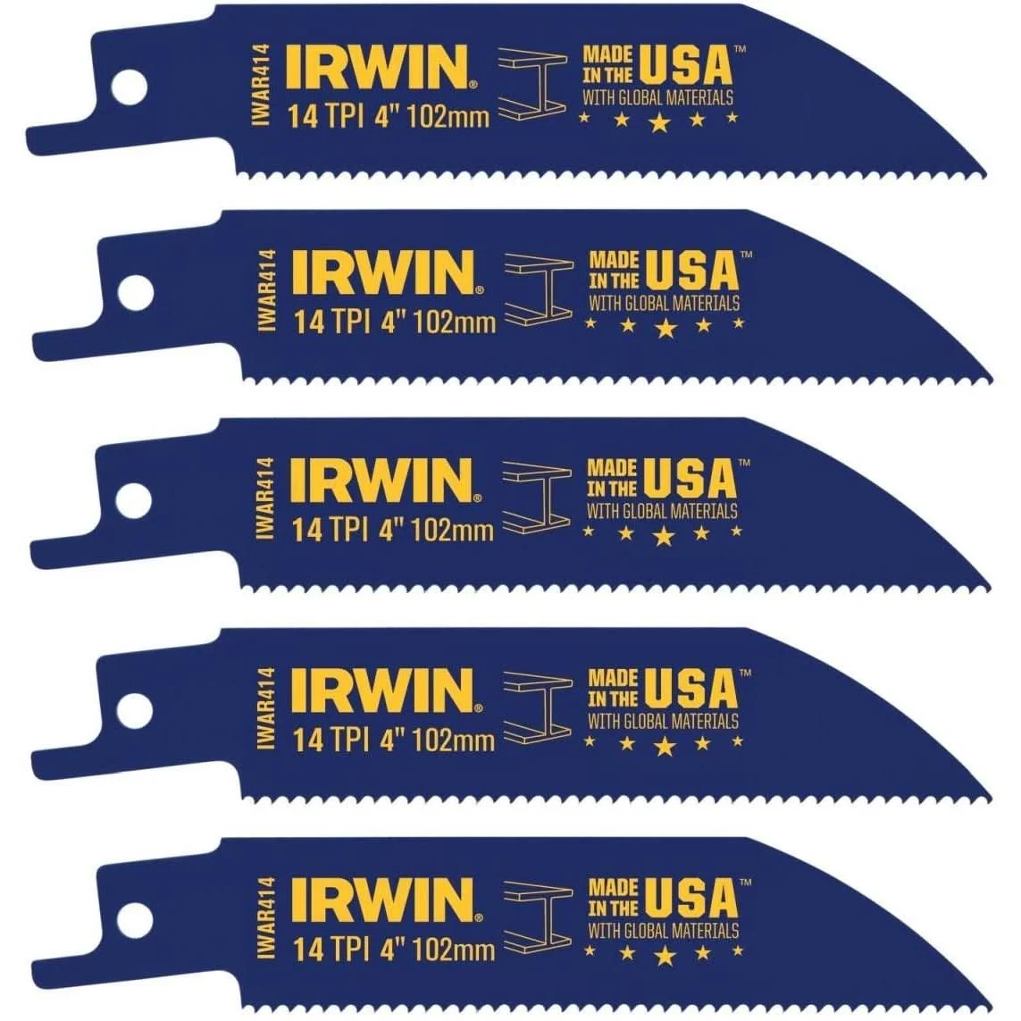 Irwin 372414P5 Metal Cutting Reciprocating Bi-Metal Blade 4-in. 14 TPI 5 Pack