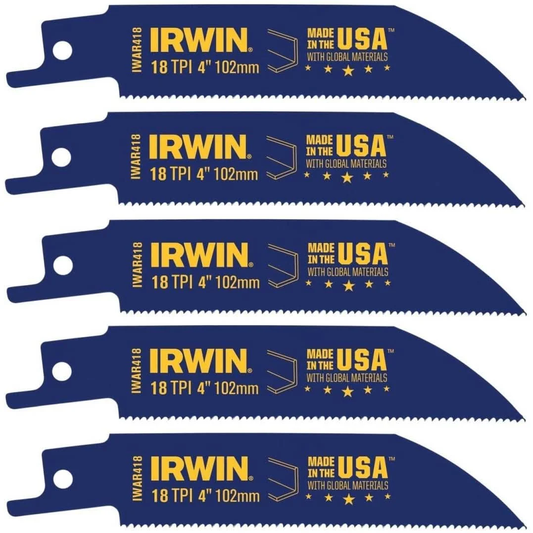 Irwin 372418P5 Metal Cutting Reciprocating Bi-Metal Blade 4-in. 18 TPI 5 Pack