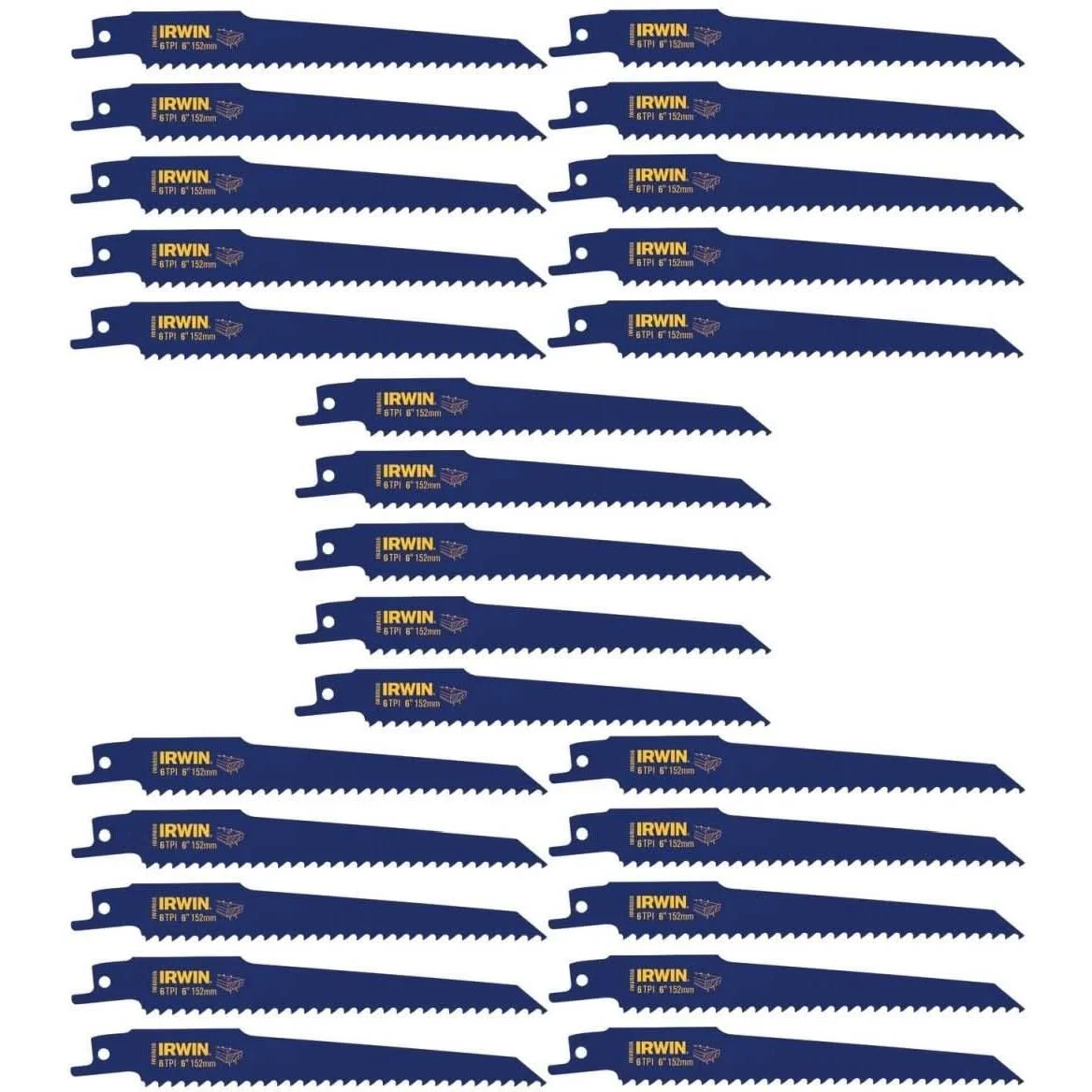 Irwin 372656B Nail Embedded Wood Cutting Reciprocating Blade 6-in. 6 TPI 25 Pack