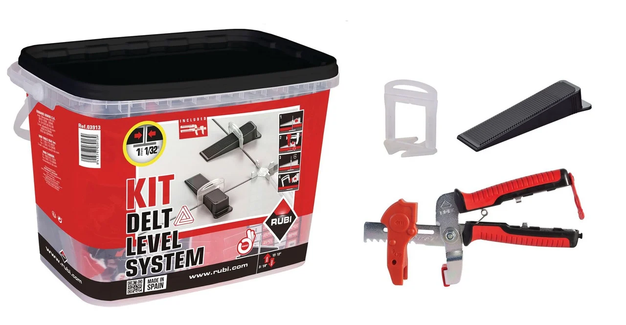 Rubi Leveling Systems Kit DELTA 1/32" (1mm) 3-12mm (100 clips,100 wedges,Pliers)