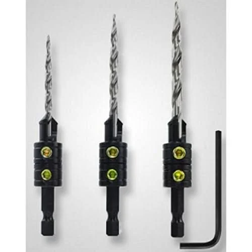 Snappy Tools 44300 3-Piece 1/4" Hex Tapered Drill Countersink Set