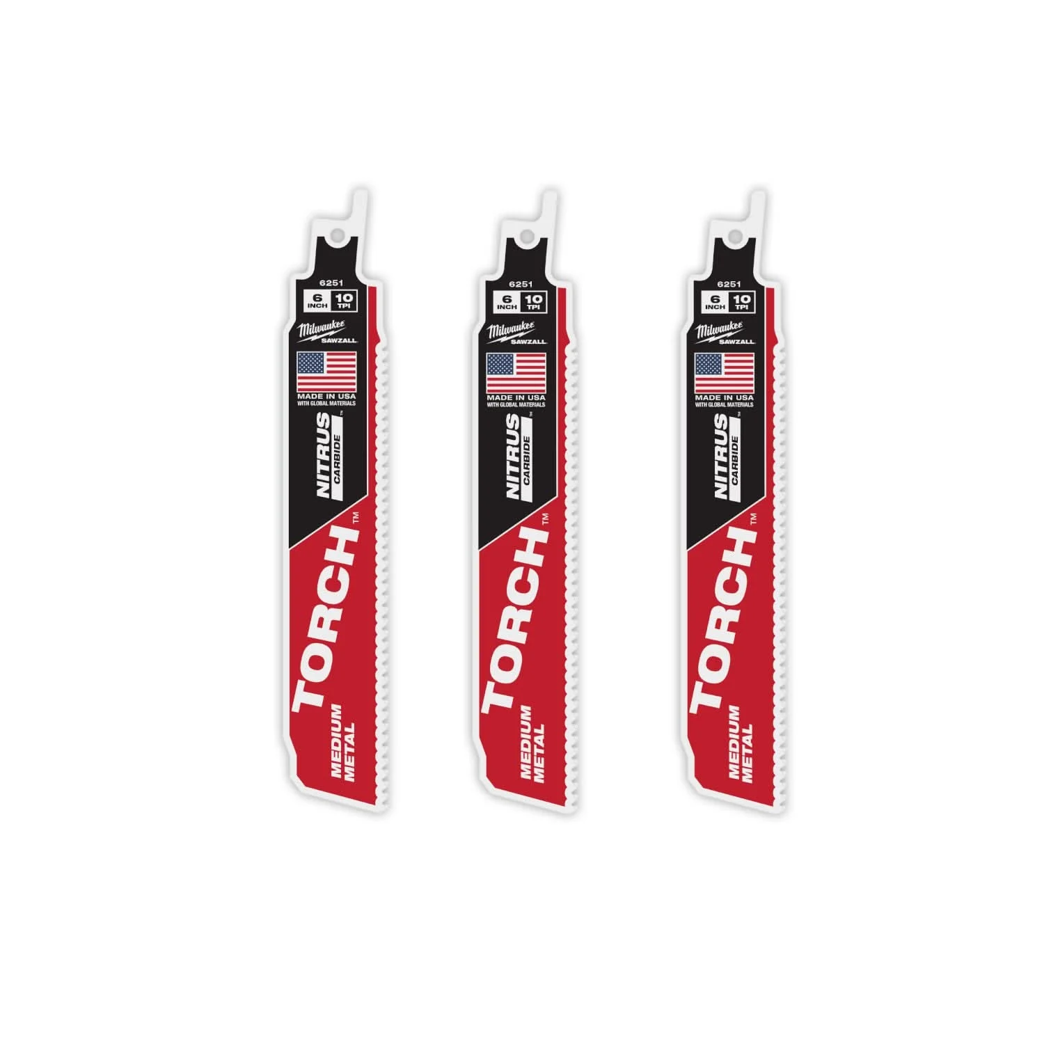 Milwaukee 48-00-6351 6" 10TPI The TORCH with NITRUS Carbide Teeth for Medium Metal 3PK