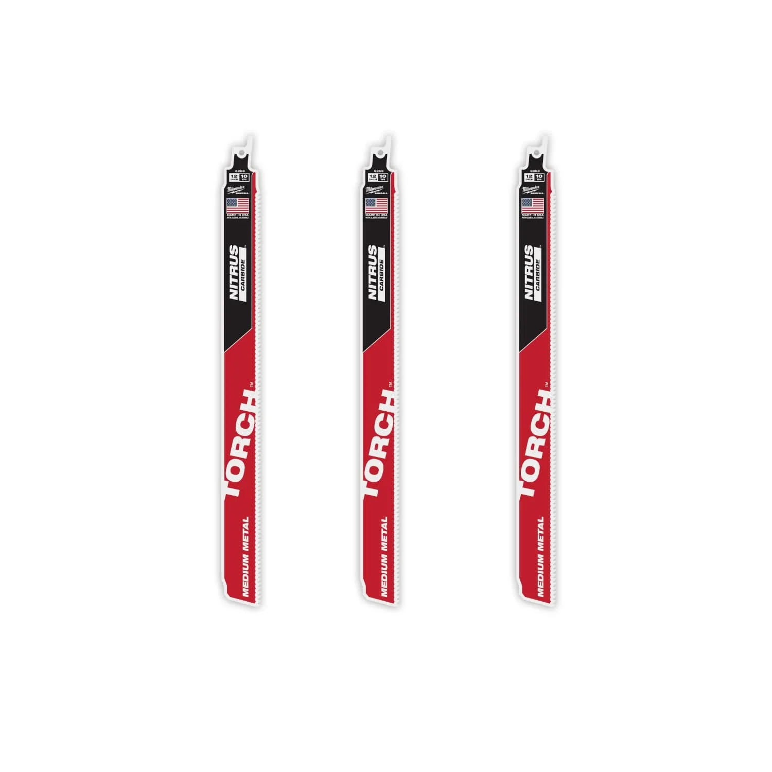 Milwaukee 48-00-6353 12" 10TPI The TORCH with NITRUS Carbide Teeth for Medium Metal 3PK