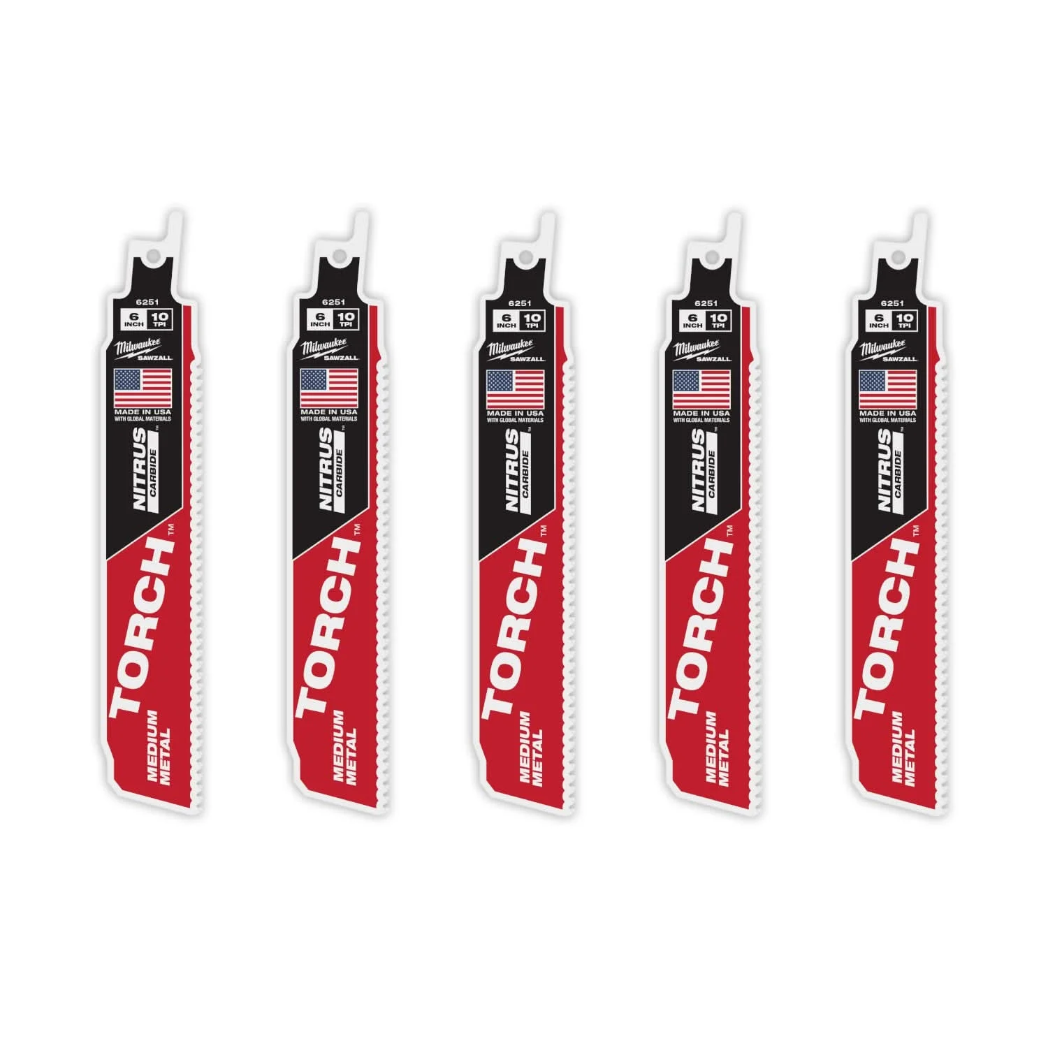 Milwaukee 48-00-6551 6" 10TPI The TORCH with NITRUS Carbide Teeth for Medium Metal 5PK