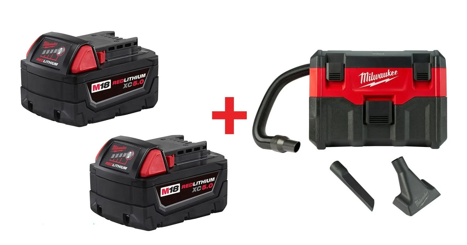 Milwaukee M18 Cordless Wet/Dry Vacuum with Battery, 2-Pack