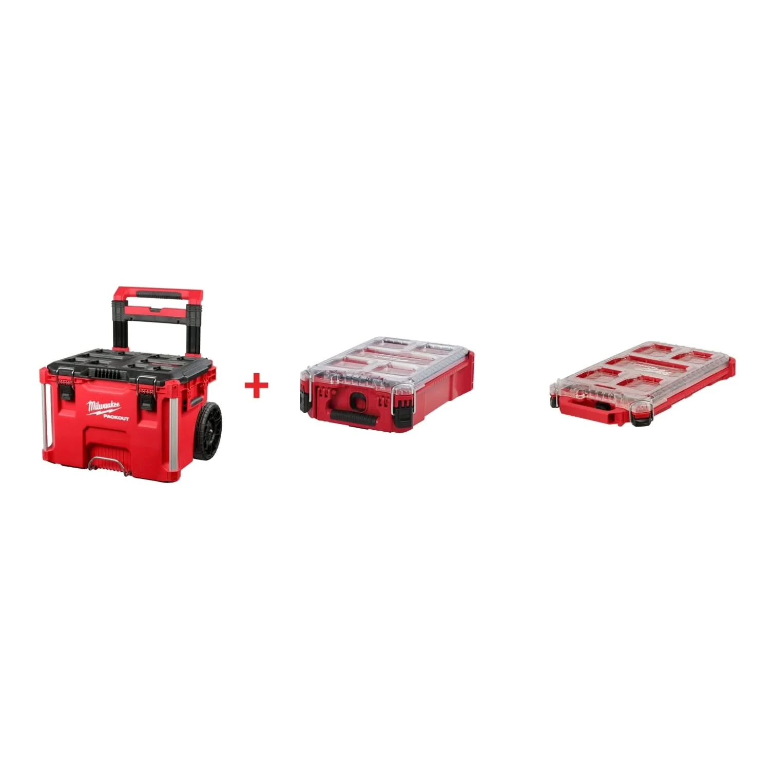 Milwaukee PACKOUT Rolling Tool Box plus 2-Piece PACKOUT Organizer Set