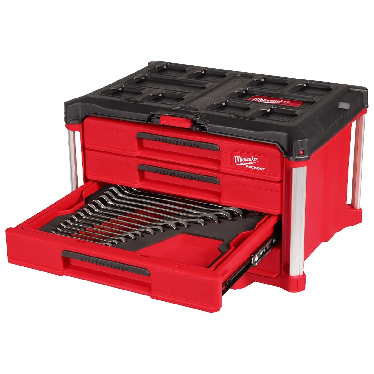 Milwaukee 48-22-9492 60-Piece Metric & SAE Combination Wrench Set with PACKOUT 4-Drawer Tool Box