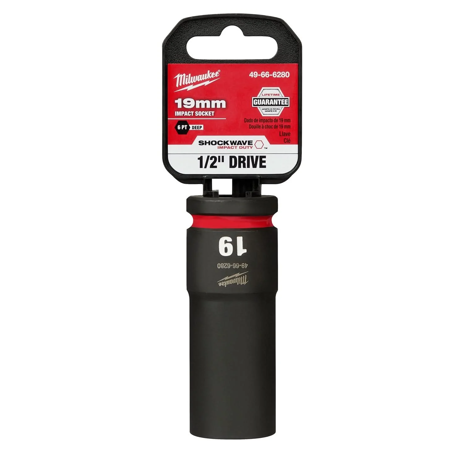 Milwaukee 49-66-6280 SHOCKWAVE Impact Duty 1/2-Inch Drive 19MM Deep 6 Point Socket