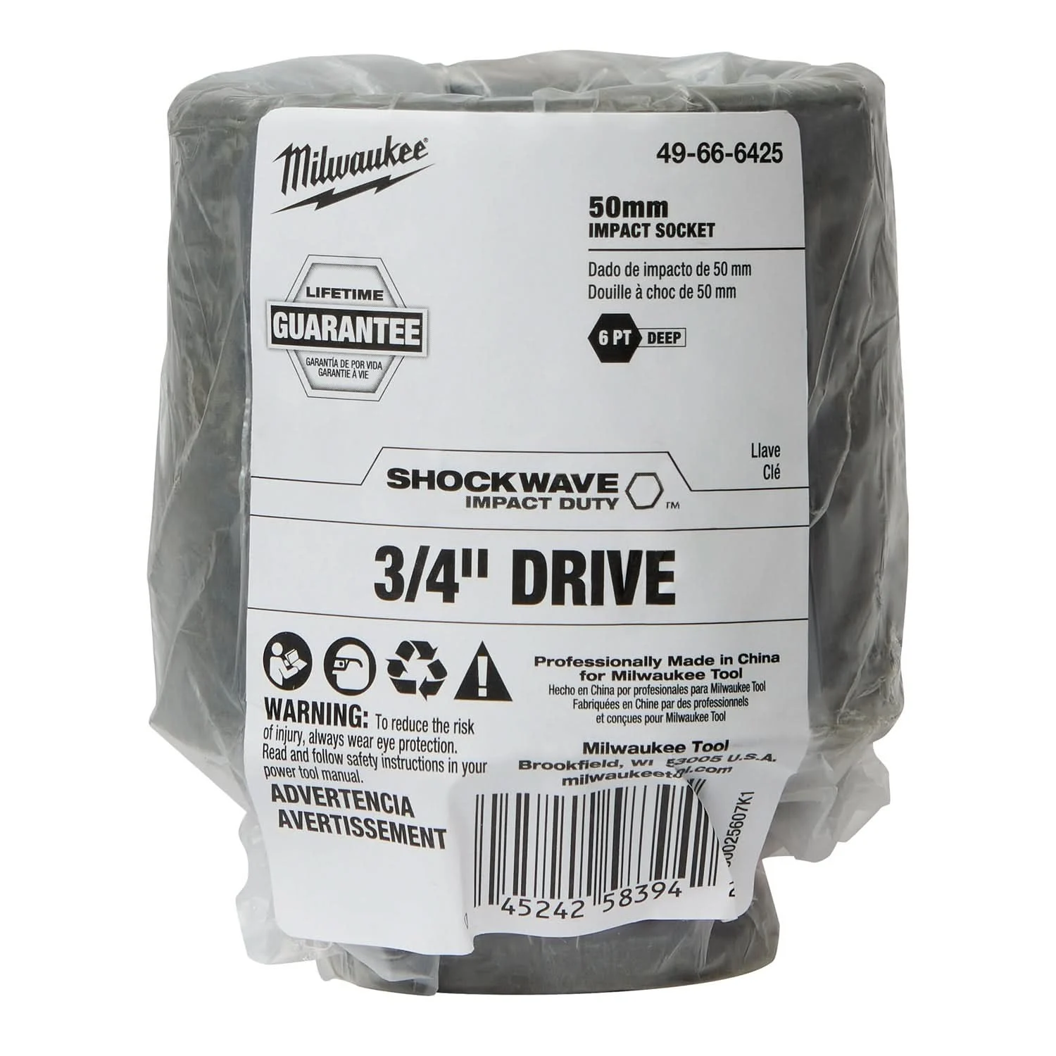 Milwaukee 49-66-6425 SHOCKWAVE Impact Duty 3/4-Inch Drive 50MM Deep 6 Point Socket