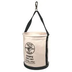Klein Tools 5109PS Canvas Bucket, Wide Straight-Wall with Pocket, Swivel Snap, 12-Inch