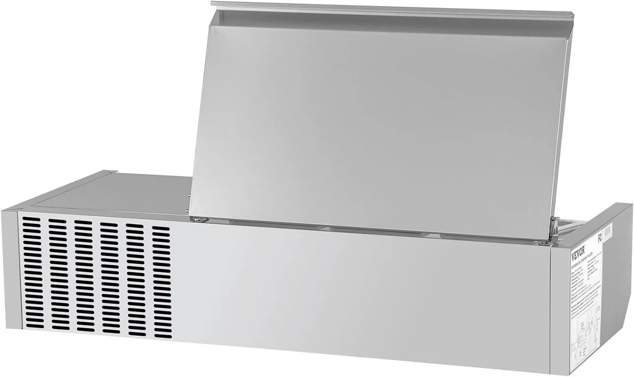 Refrigerated Condiment Prep Station, 71-Inch, 19.8Qt Sandwich / Salad Prep Table with 5 1/3 Pans & 4 1/6 Pans, 150W Salad Bar with 304 Stainless Body and Cover Temp Adjuster One-Click Defrosting