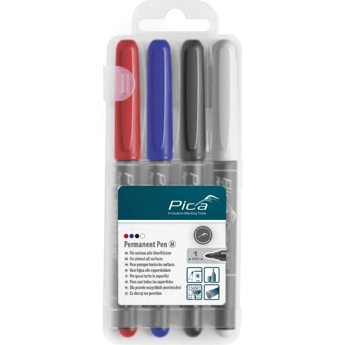 Pica Dry 534/04 4-Piece Classic 534 Instant Dry Permanent Marker Set, Red/White/Blue/Black