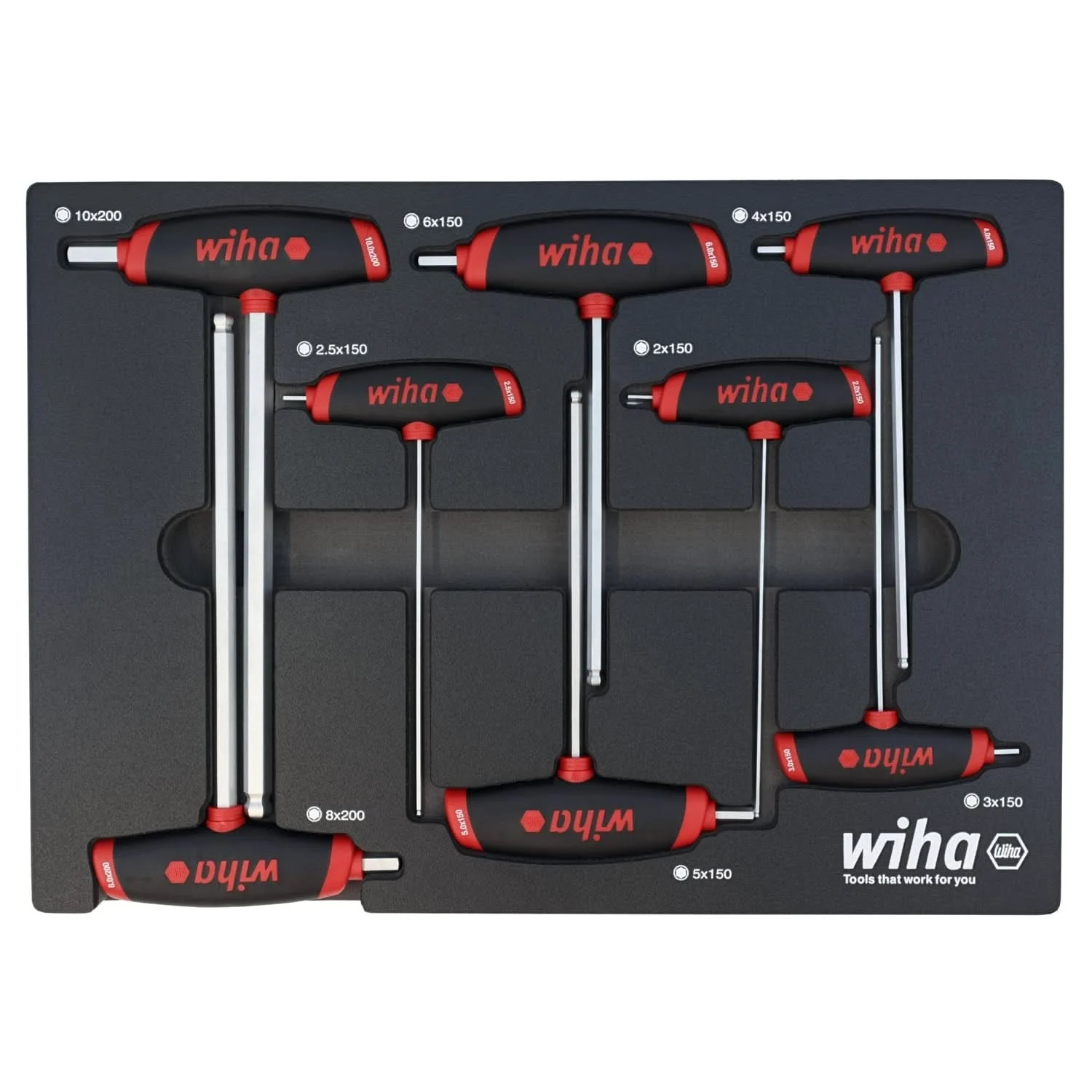 Wiha 54079 8-Piece SoftGrip Dual Drive Hex Metric T-Handle Tray Set
