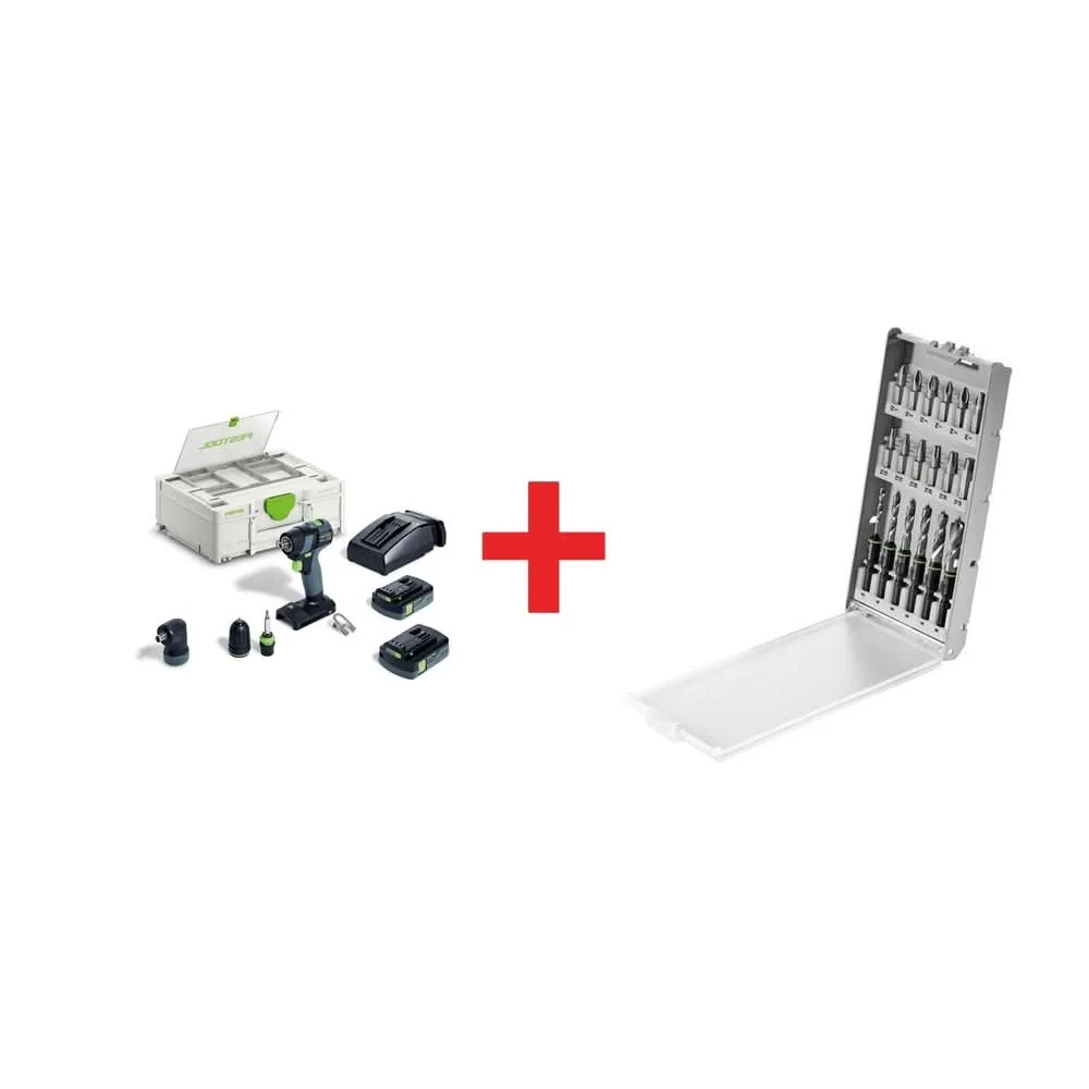 Festool TXS 18 SET HPC 4.0Ah Drill Kit with BKS SYS3 D3-8 K CE/W F 18-Piece Drill & Driver Bit Cassette