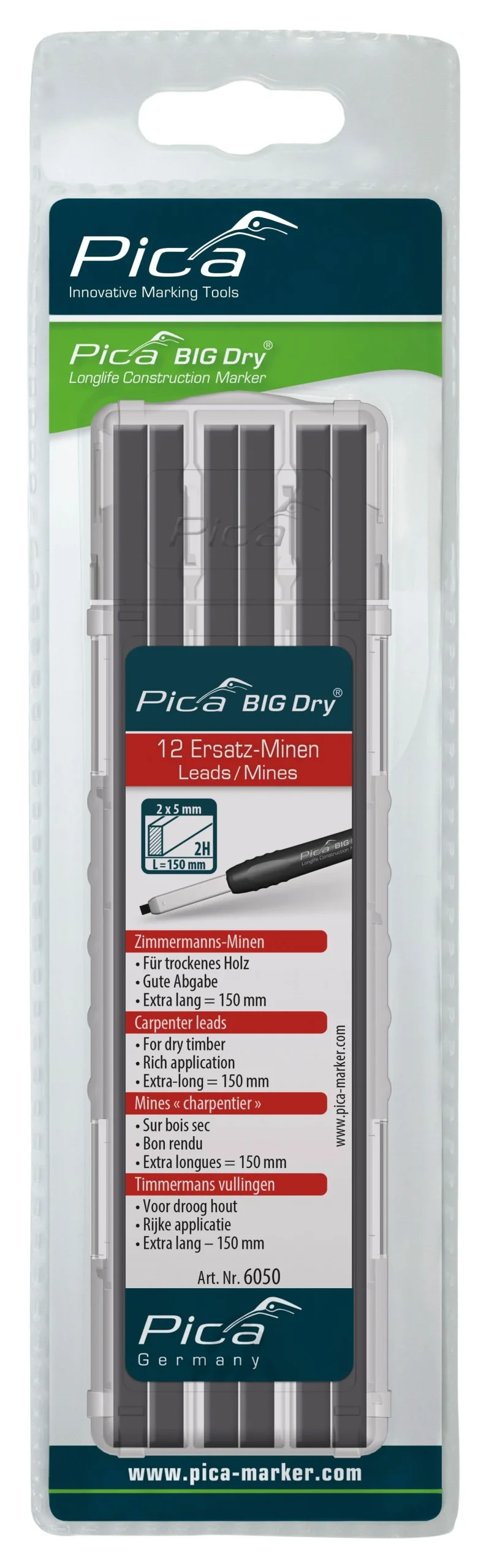 Pica BIG-Dry 6050 Carpenter Leads, 2H (12-Pack)