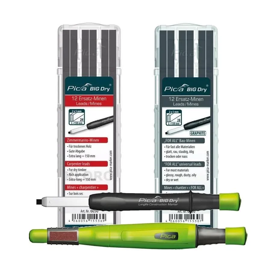Pica Dry 6060 Longlife Construction Marker with Basic Lead Refill and Carpenter 2H Lead Refill
