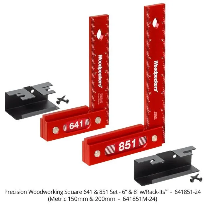 Woodpeckers 851M-24 851 Precision Woodworking Square, 200mm w/ Rack-It