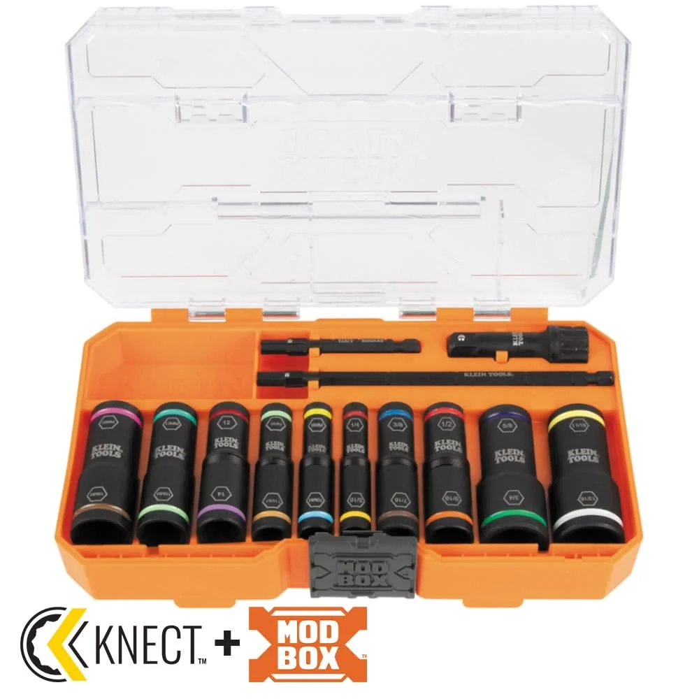 Klein Tools 65239 KNECT Flip-20 13-Piece Impact Socket Set, SAE/Metric