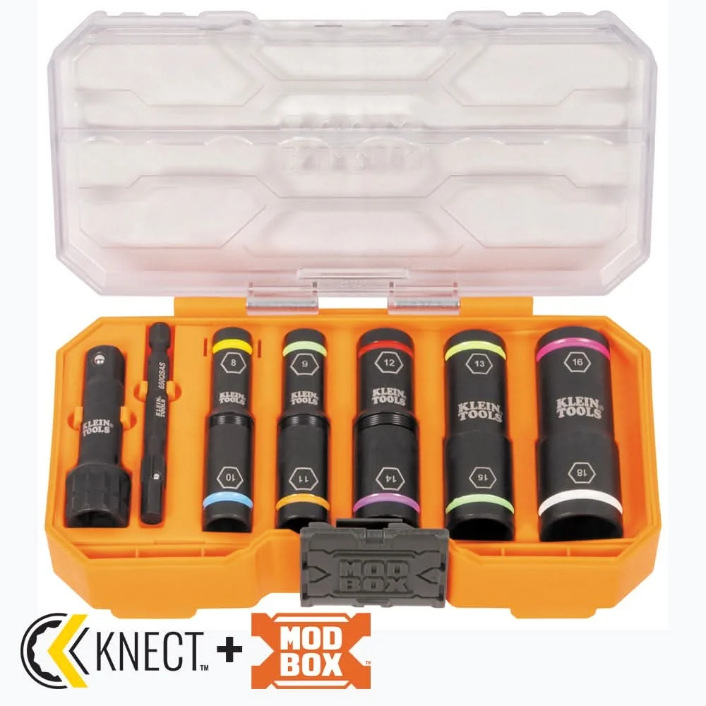 Klein Tools 65619 KNECT Flip-10 8-Piece Heavy Duty Flip Impact Socket Set, Metric