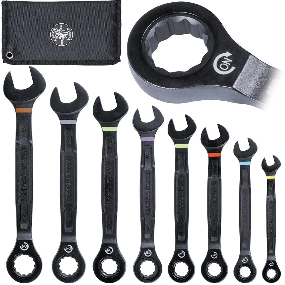 Klein Tools 69408MG 8-Piece 90-Tooth Ratcheting Combo Wrench Set, Metric