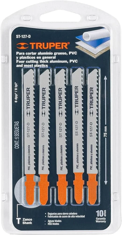 Truper U-Shank Straight Cut Jig Saw Blades for Metal,Plastic and Aluminum Cuttin