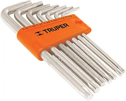Truper 9-Pc Long Arm Torx Key Wrench Set,Plastic Holder, Torx L-key Long Arm Set